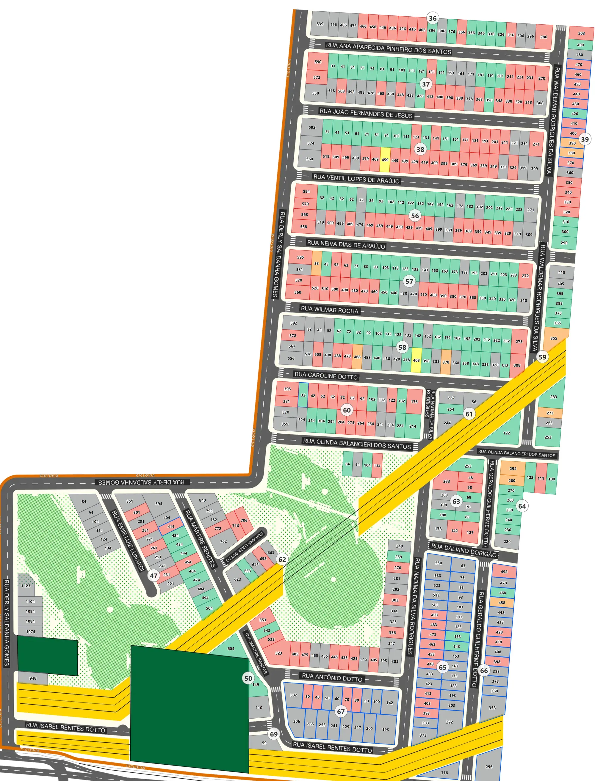 Mapa de vendas do Real Village exportado do sistema, com a situação de cada lote