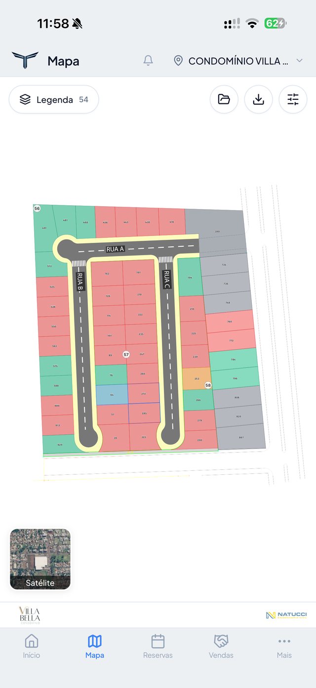 Mapa de vendas do Condomínio Villa Bella no sistema de reservas, em 14/10/2026